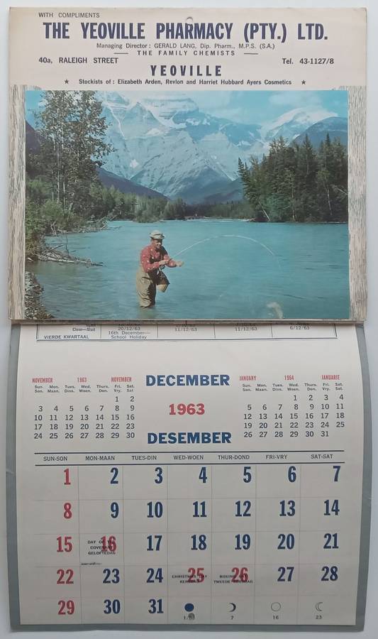 The Yeoville Pharmacy 1963 Calender (With Recipes and First Aid Hints and Useful Tips)