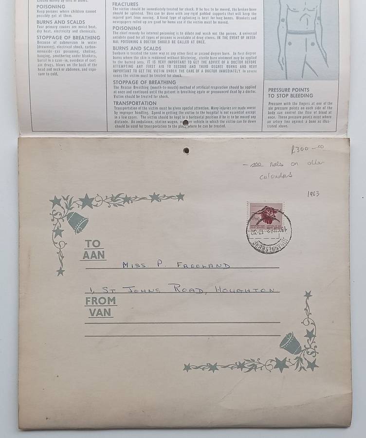 The Yeoville Pharmacy 1963 Calender (With Recipes and First Aid Hints and Useful Tips)