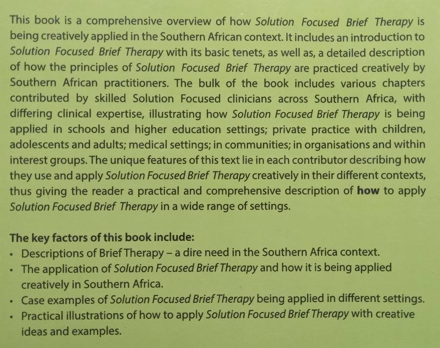Creative Solution Building: Solution Focused Brief Therapy Across Southern Africa | Jacqui von Cz...