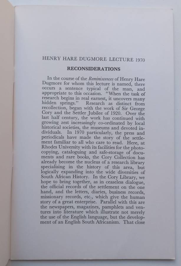 Reconsiderations (Dugmore Memorial Lecture 1970) | Winifred A. Maxwell