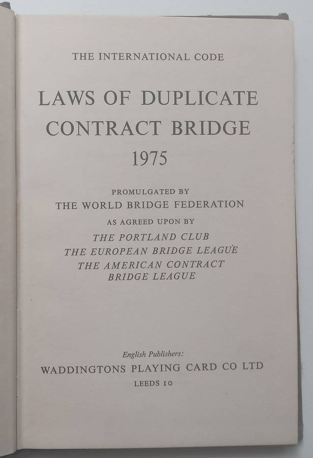 Laws of Duplicate Contract Bridge 1975