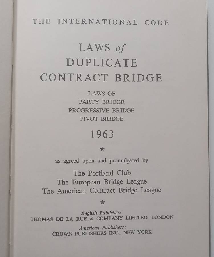 Laws of Duplicate Contract Bridge 1963