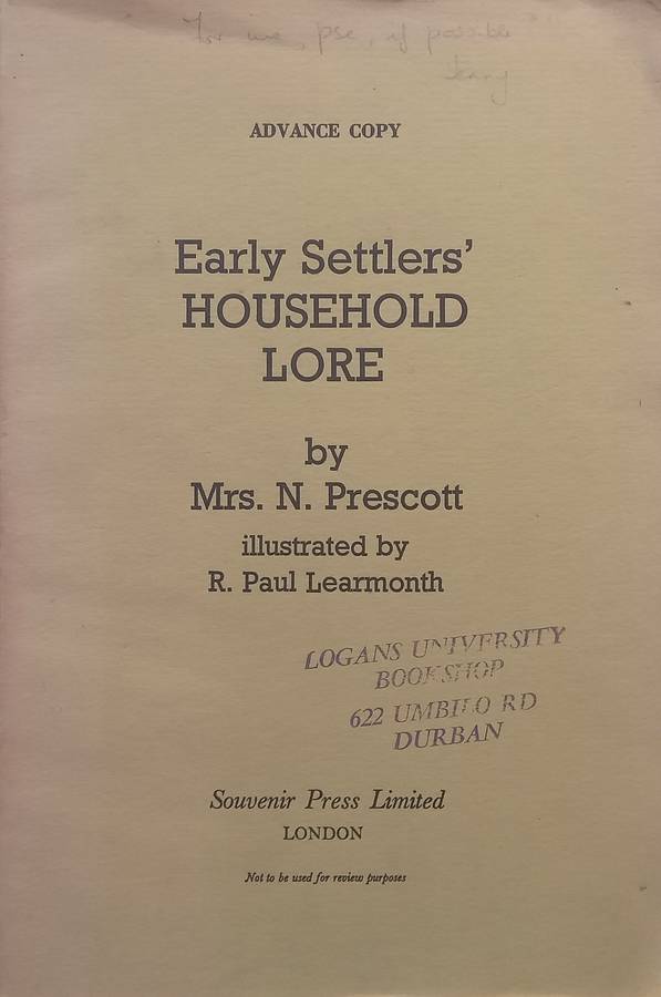 Early Settlers Household Lore (Proof Copy) | N. Prescott