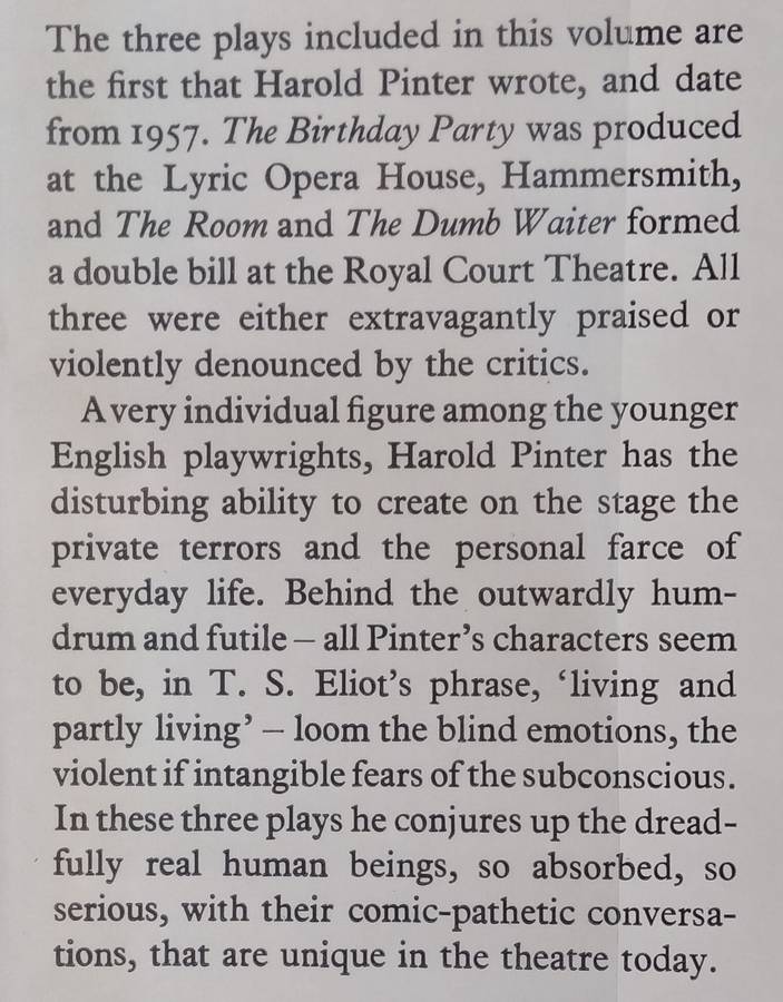 The Birthday Party and Other Plays (First Edition, 1960) | Harold Pinter