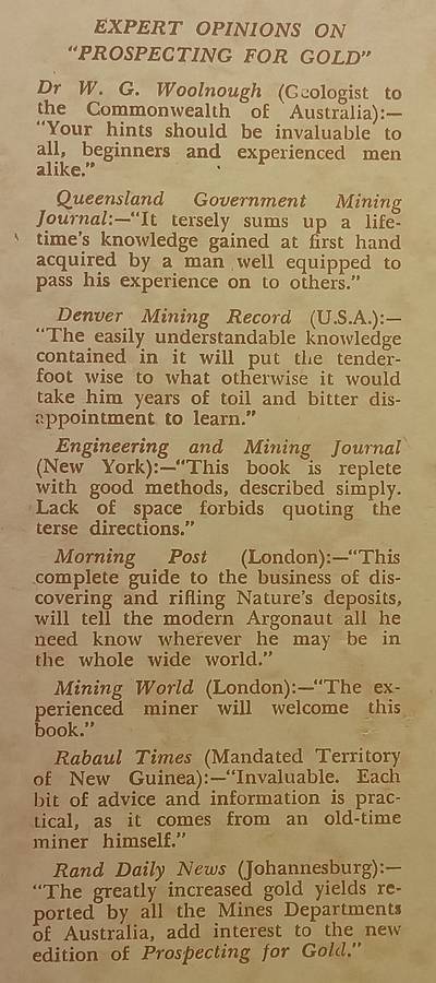 Prospecting for Gold (9th Edition, 1946) | Ion L. Idriess