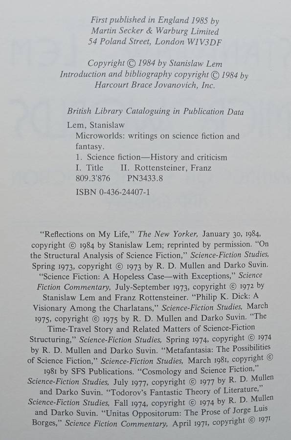 Microworlds: Writings on Science Fiction and Fantasy | Stanislaw Lem