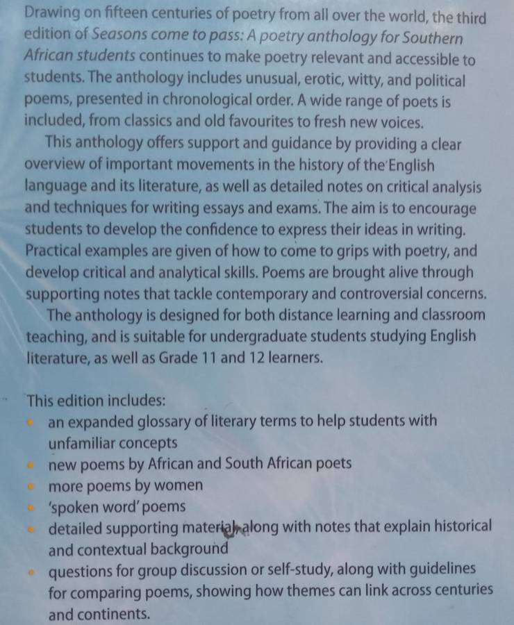 Seasons Come to Pass: A Poetry Anthology for Southern African Students (3rd Ed.) | Helen Moffett ...