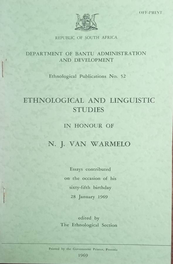 Der Sog. Artikel Im Zaramo. (Ethnological and Linguistic Studies in Honour of N.J. Van Warmelo. E...