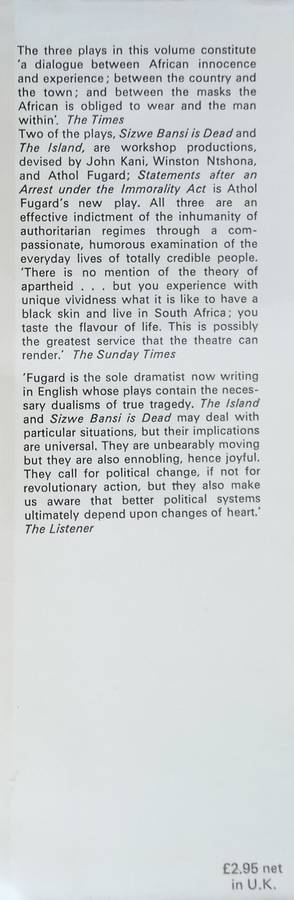 Statements: Three Plays [First Edition] | Athol Fugard, John Kani, Winston Ntshona