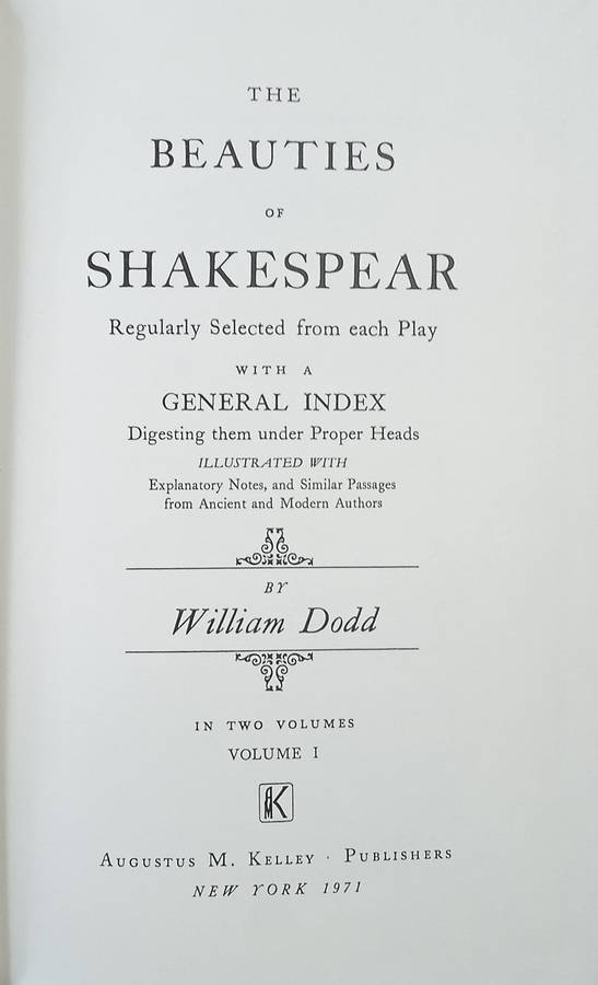 Eighteenth Century Shakespeare No. 9: The Beauties of Shakespear vol. 1 | William Dodd