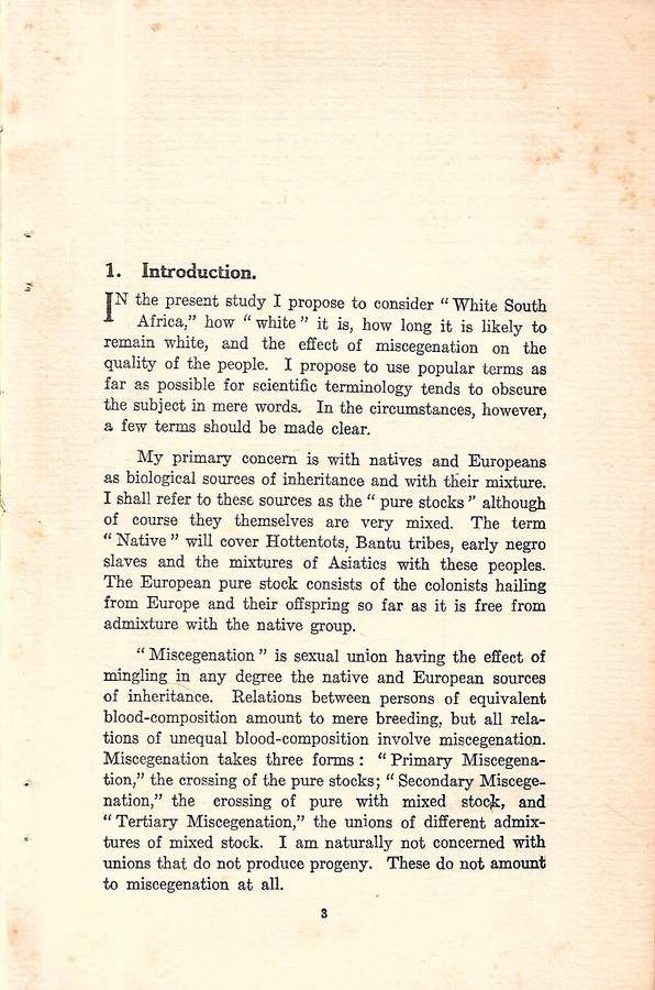 Miscegenation: A Study of the Biological Sources of Inheritance of the South African European Pop...
