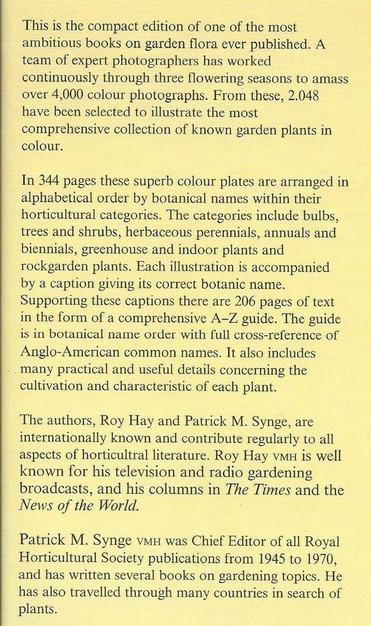 The Colour Dictionary of Garden Plants, With House and Greenhouse Plants | Roy Hay & Patrick M. S...