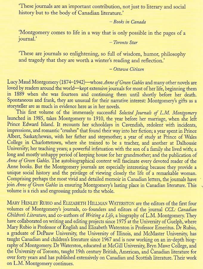The Selected Journals of L. M. Montgomery, Volume 1: 1889-1910 | Mary Rubio & Elizabeth Waterston...