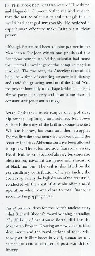 Test of Greatness: Britain's Struggle for the Atom Bomb | Brian Cathcart