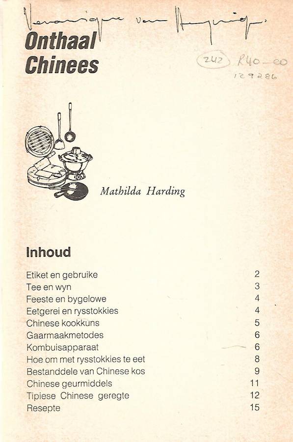 Onthaal Chinees (Afrikaan) | Mathilda Harding