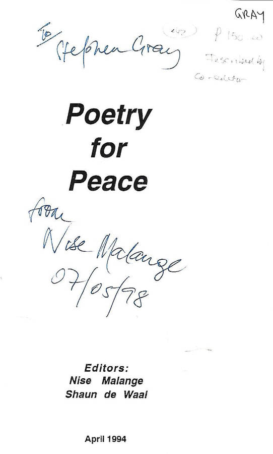 Poetry for Peace: A Collection of Poems from Natal (Inscribed by Editor) | Nise Malange & Shaun d...