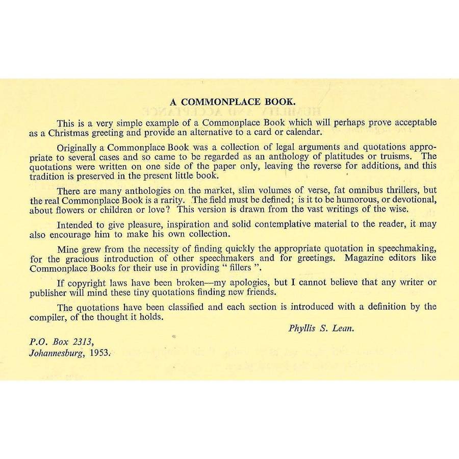 Commonplace Book | Phyllis S. Lean (Compiler)