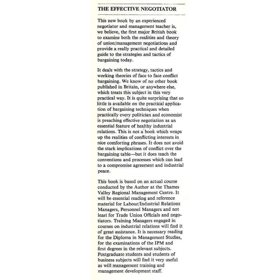 The Effective Negotiator: A Practical Guide to the Strategies and Tactics of Conflict Bargaining ...