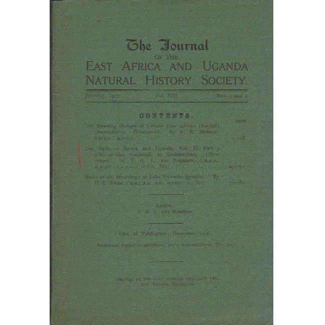The Journal of the East Africa and Uganda Natural History Society | Editor: V.G.L. van Someren