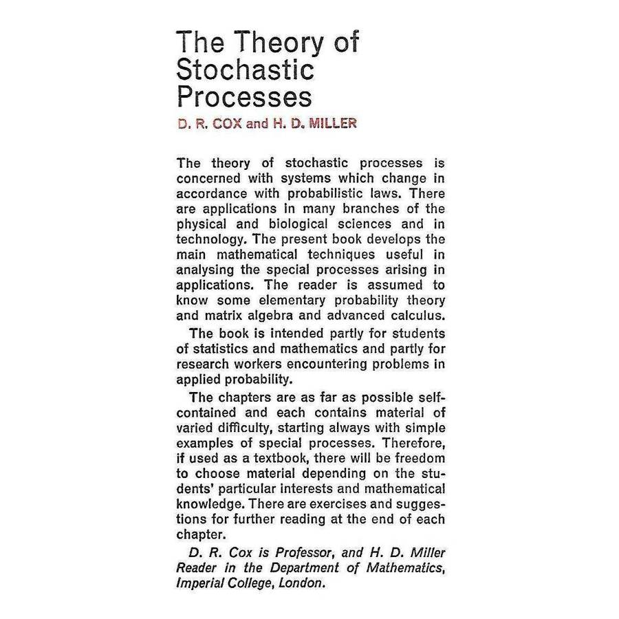 The Theory of Stochastic Processes | D. R. Cox and H. D. Muller