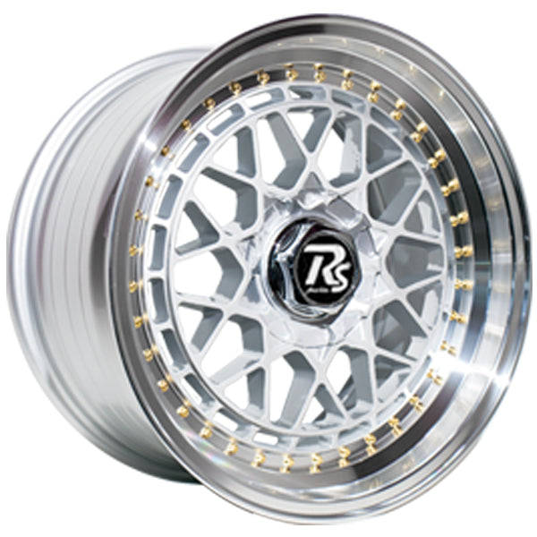 17" RS Flawless Ascari 8/100/114 8.5J ET25 CB73.1 Silver Full Polish Wheels