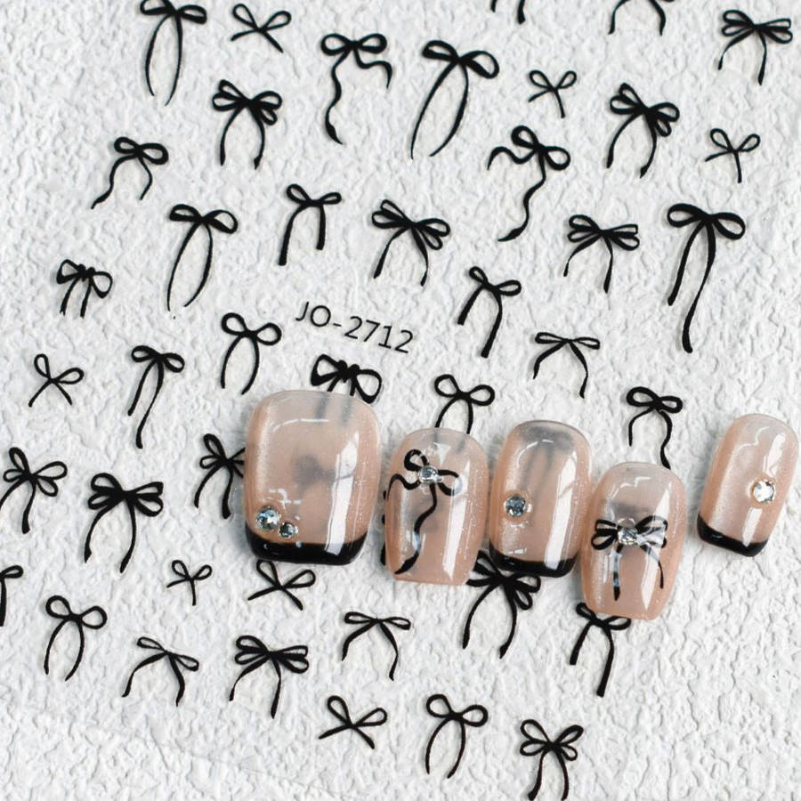 Nail Sticker - 2712 - Black Bow Ribbon