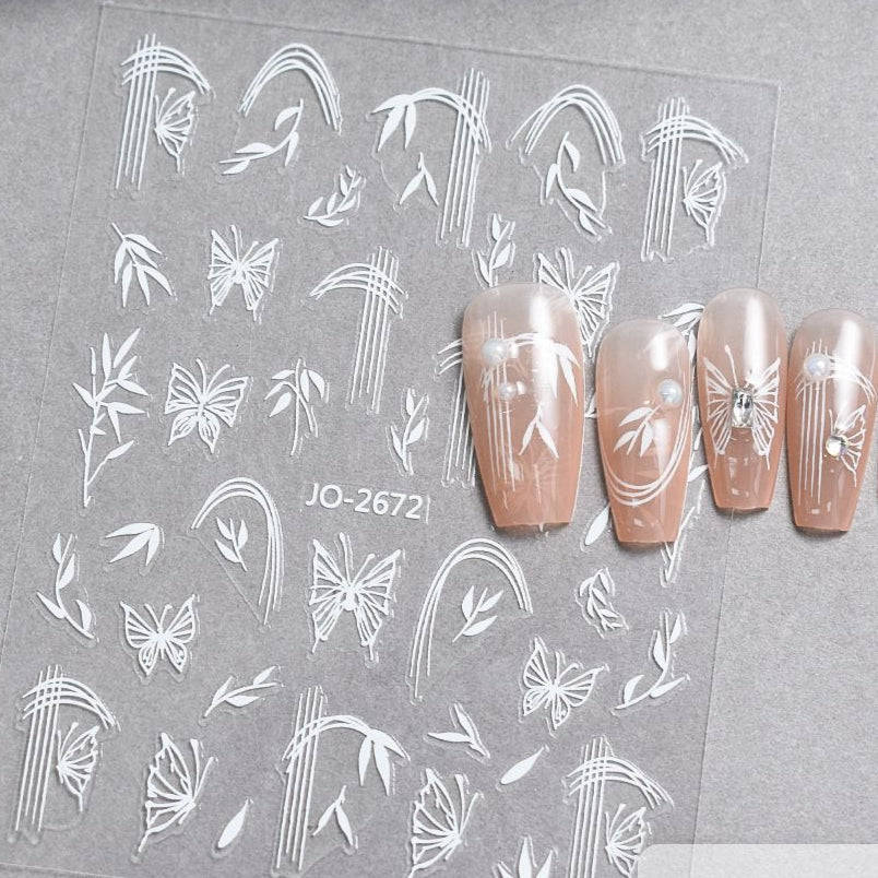 Nail Sticker - 2672 - Butterfly - White
