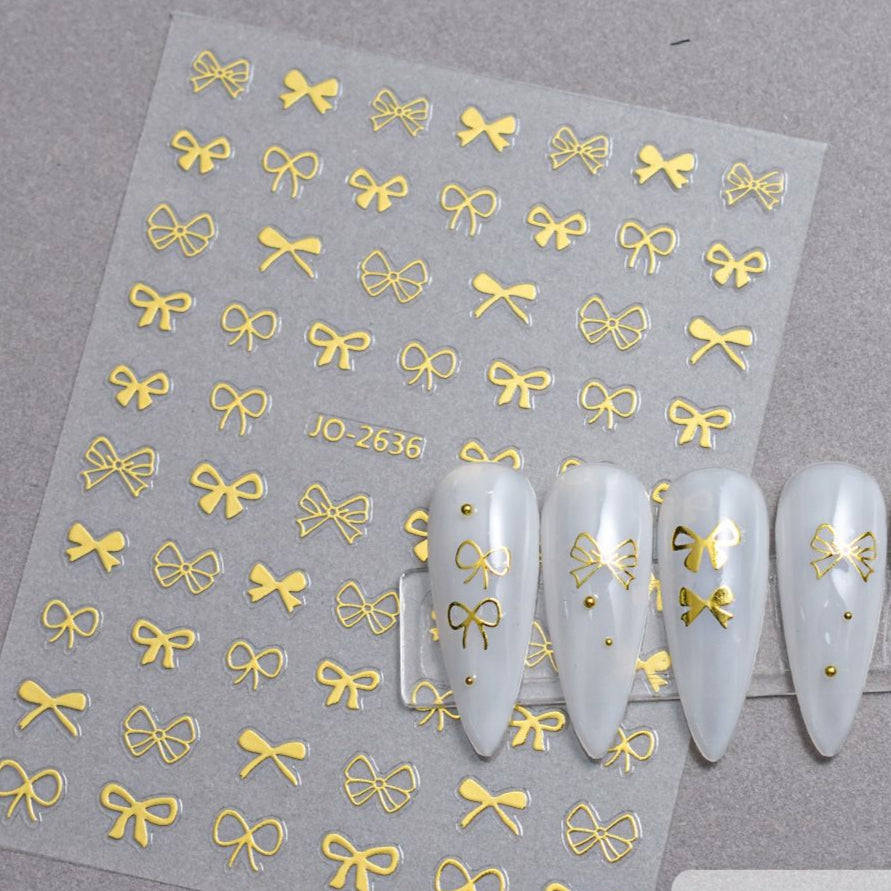 Nail Sticker - 2636 - Bows - Gold