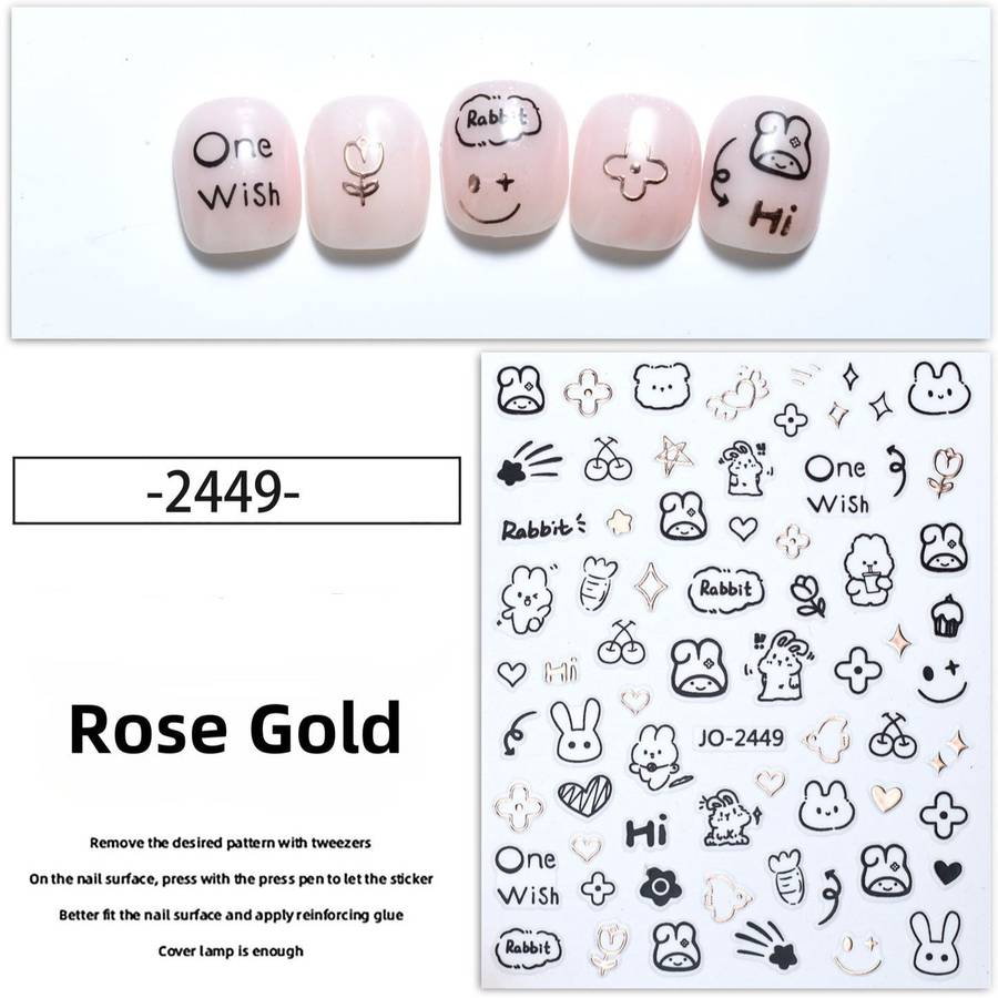 Nail Sticker - 2449 - Rabbits - Rose Gold