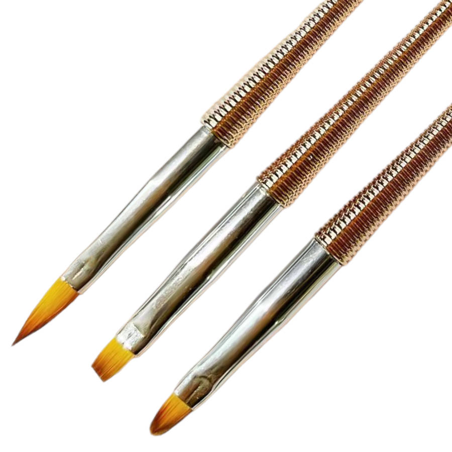 Nail Art Brush Set - Rose Gold Wire Stem - 3pcs