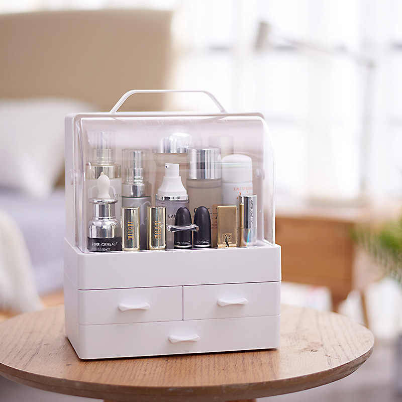 Portable Make Up Cosmetic Storage Box with Drawers and Lids