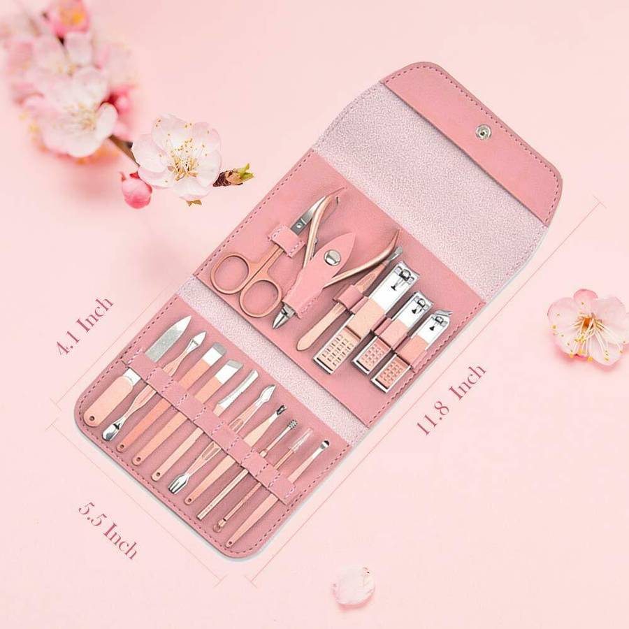 Rose Gold Tool Set Manicure Pedicure Kit-12PCS - Pink