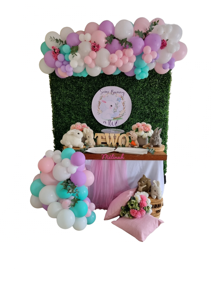 SOME BUNNY PARTY DECOR Rectangular Faux Green Backdrop Balloon Garland Main Table