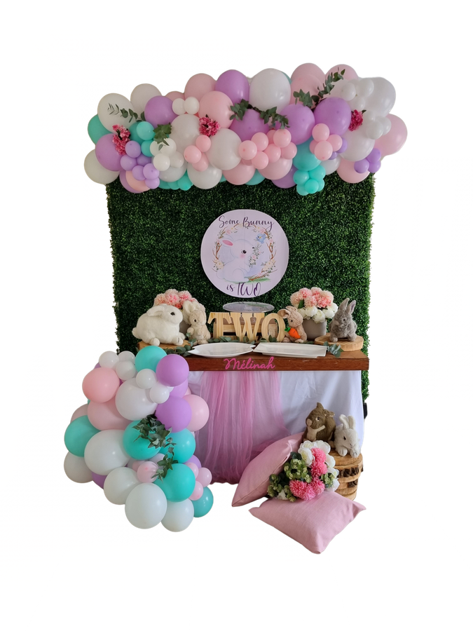 SOME BUNNY PARTY DECOR Rectangular Faux Green Backdrop Balloon Garland Main Table