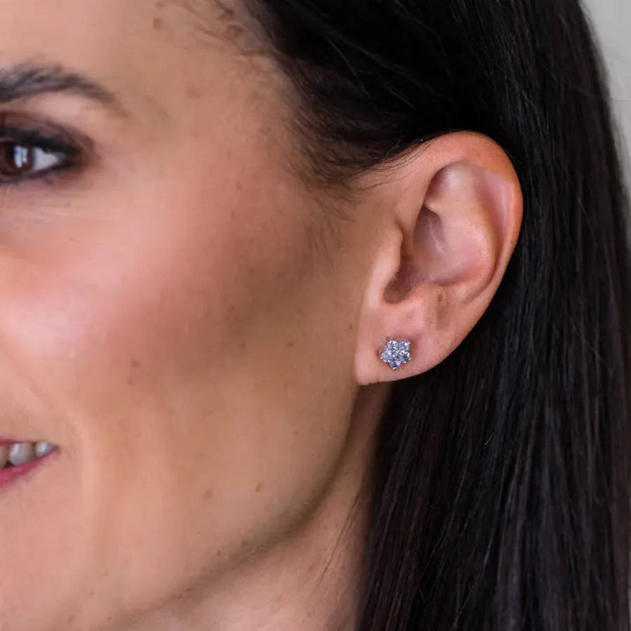 Eternal Blossom: Handcrafted Silver Earrings with Tanzanite Gems