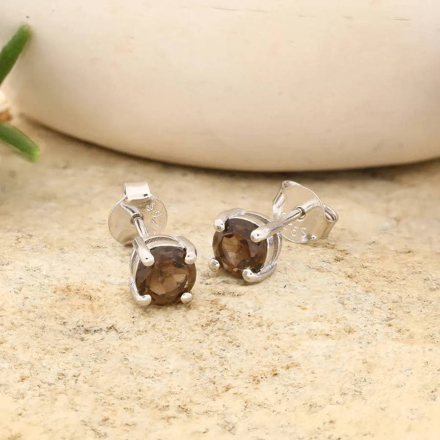 Sterling Silver Smoky Quartz Stud Earrings  5mm