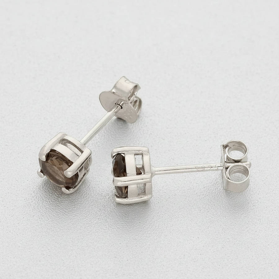 Sterling Silver Smoky Quartz Stud Earrings  5mm