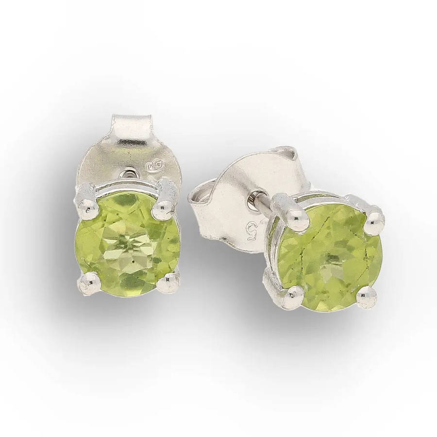 Sterling Silver Peridot Solitaire Stud Earrings 5mm