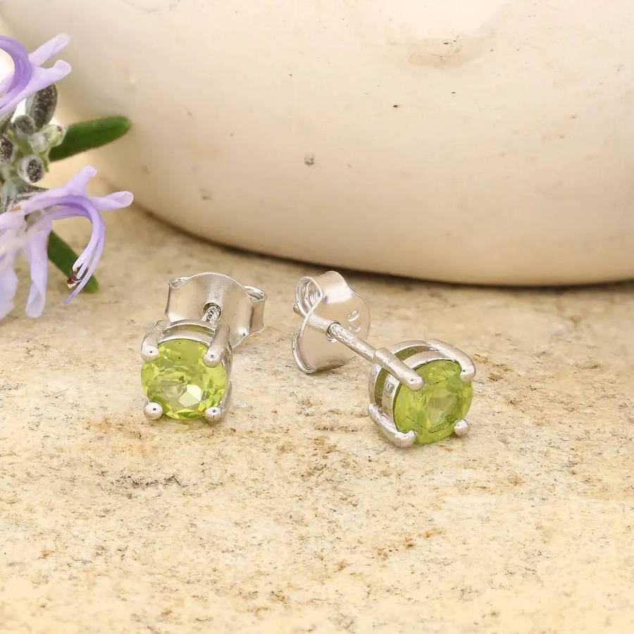 Sterling Silver Peridot Solitaire Stud Earrings 5mm