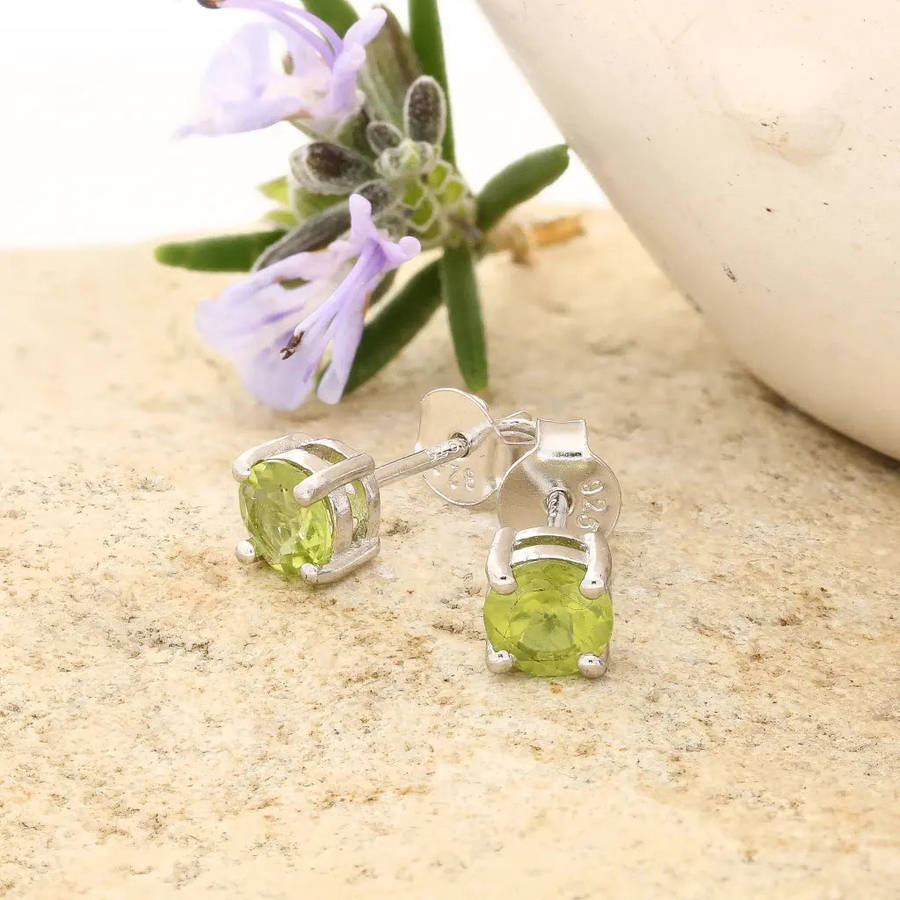 Sterling Silver Peridot Solitaire Stud Earrings 5mm