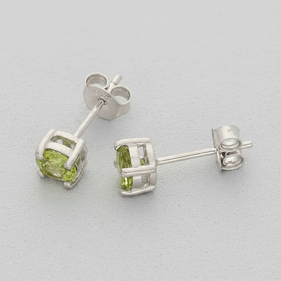 Sterling Silver Peridot Solitaire Stud Earrings 5mm