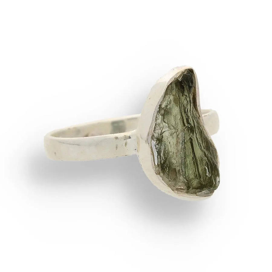 Cosmic Embrace: Sterling Silver Moldavite Ring