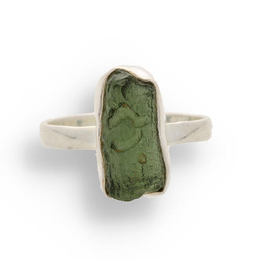 Cosmic Embrace: Sterling Silver Moldavite Ring
