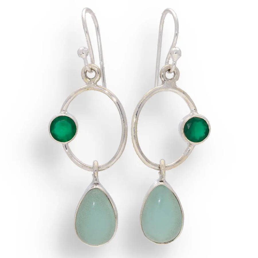 Radiant Harmony: Prehnite and Green Chalcedony Earrings