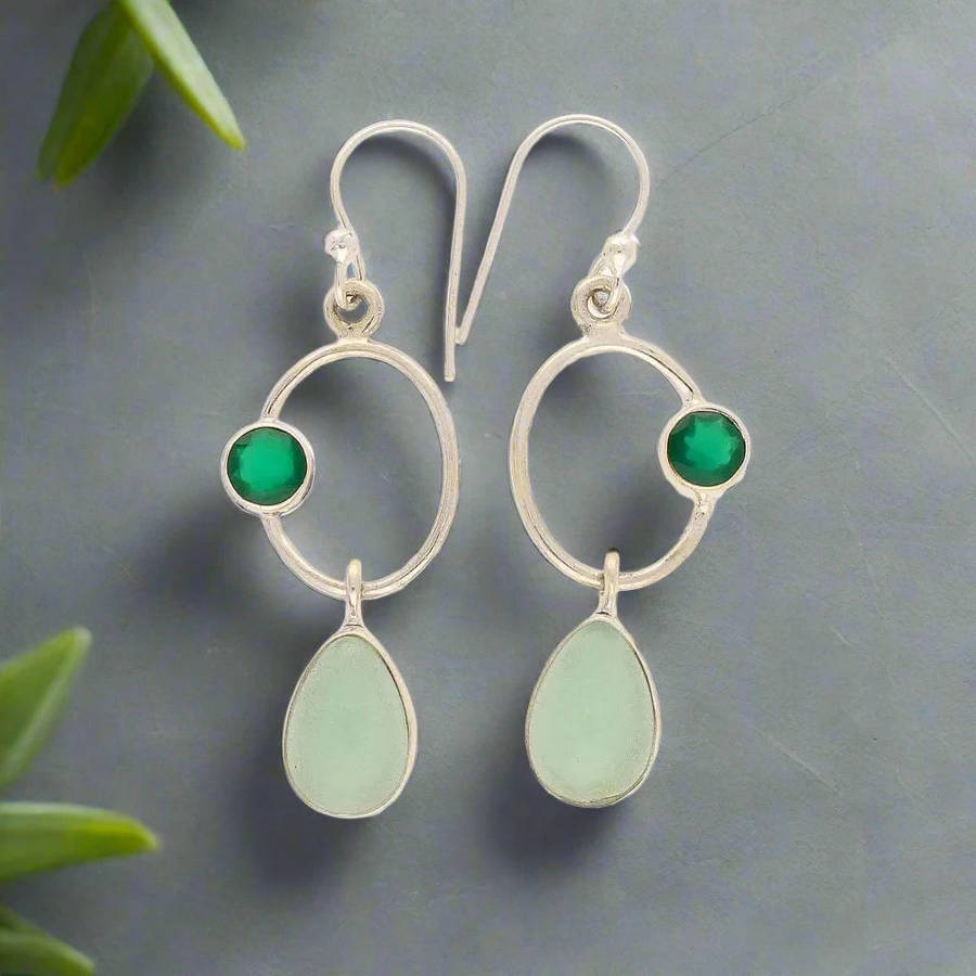 Radiant Harmony: Prehnite and Green Chalcedony Earrings