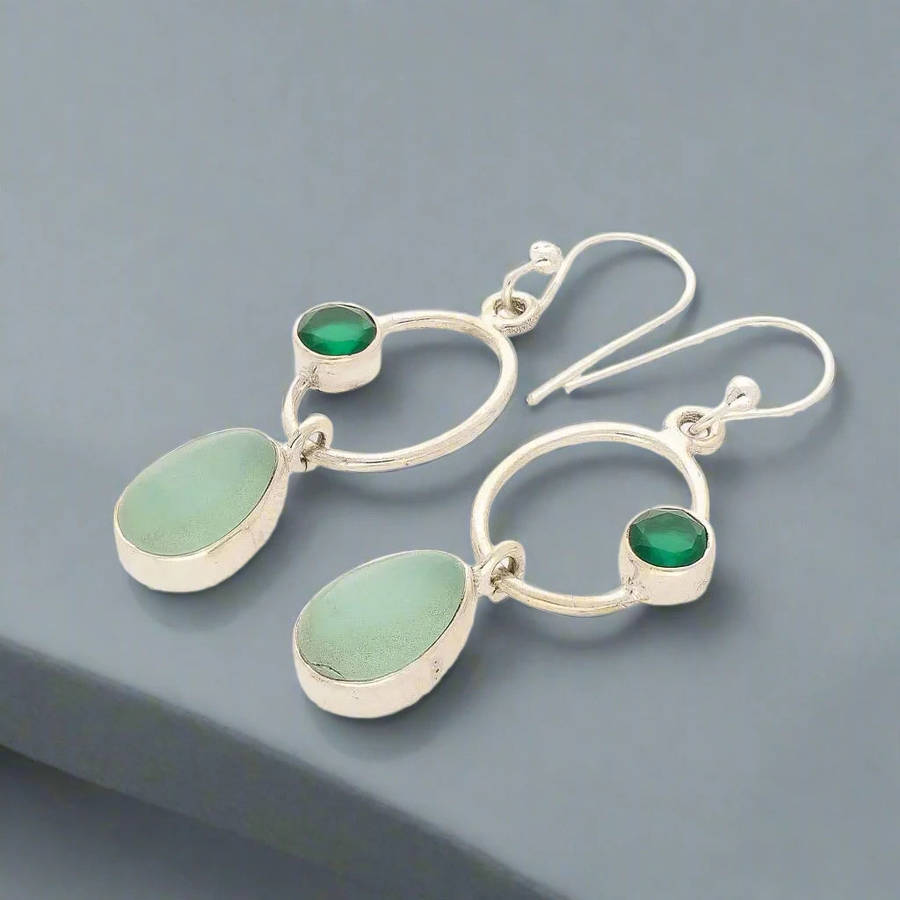 Radiant Harmony: Prehnite and Green Chalcedony Earrings