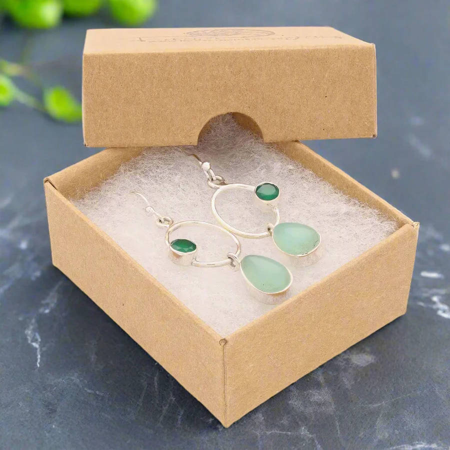 Radiant Harmony: Prehnite and Green Chalcedony Earrings