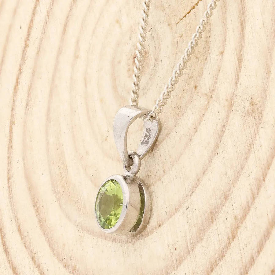 Sterling Silver Tube Set Peridot Necklace