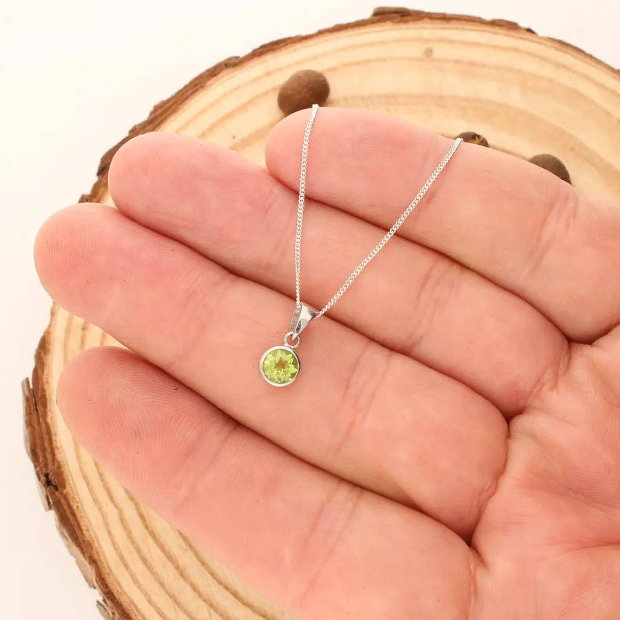 Sterling Silver Tube Set Peridot Necklace