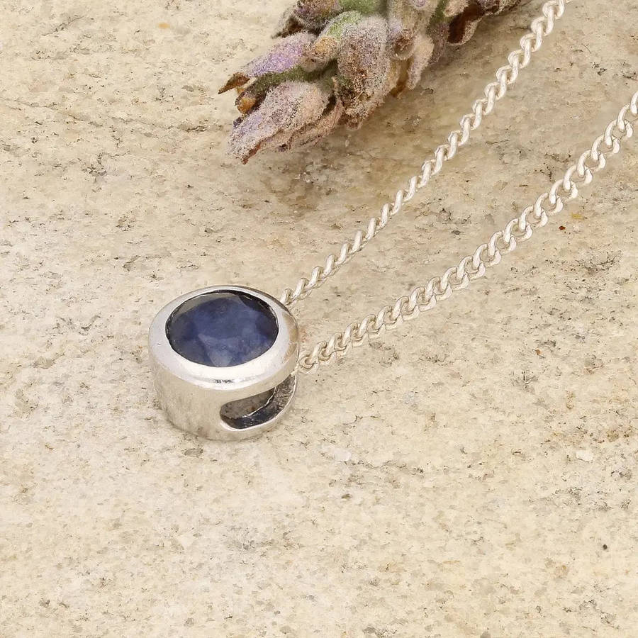 Sterling Silver Bezel Set Sapphire Solitaire Necklace